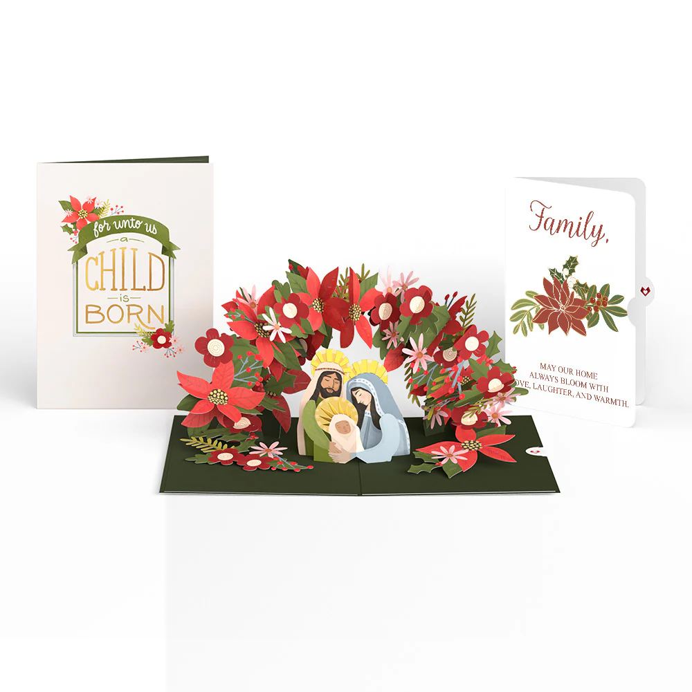 A Child Is Born Christmas Pop-Up Card and Poinsettia Sentiment Set for Family