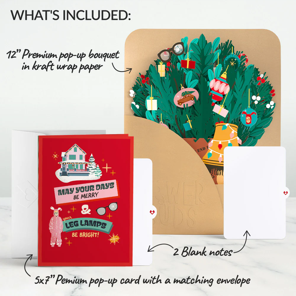 A Christmas Story Holiday Leg Lamp Pop-Up Card & Flower Buds Bouquet Bundle - Image 2