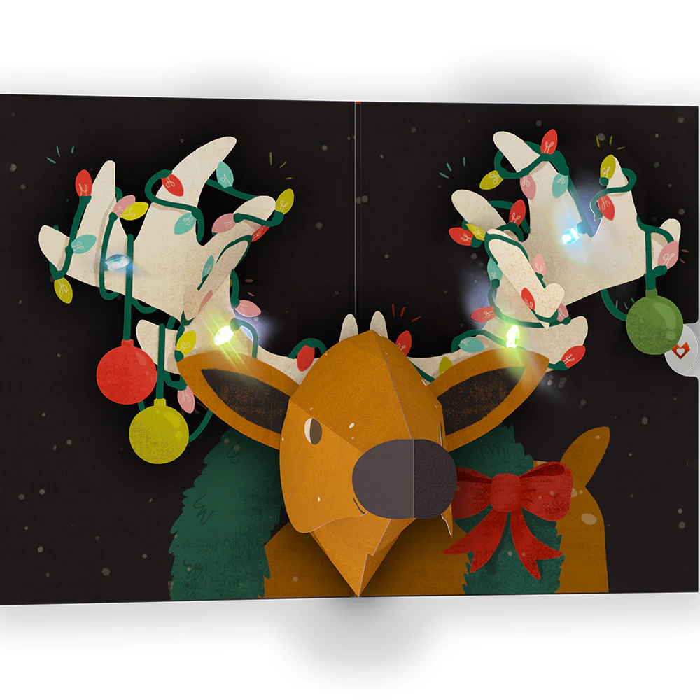 All Is Bright Holiday Reindeer Light-Up Pop-Up Card - Image 4