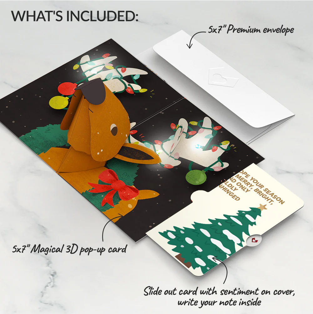 All Is Bright Holiday Reindeer Light-Up Pop-Up Card and Blessing Tree Sentiment Set - Image 2