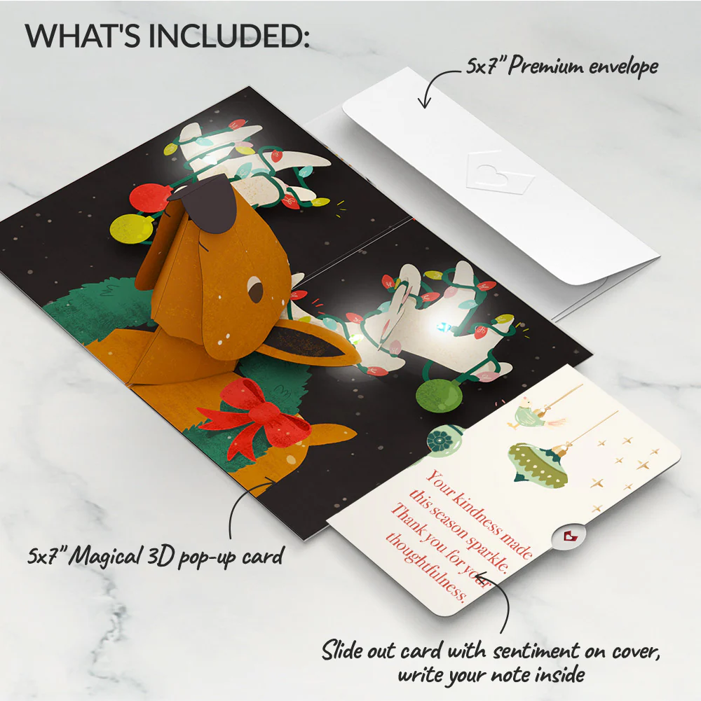 All Is Bright Holiday Reindeer Light-Up Pop-Up Card and Sentiment Set - Image 2