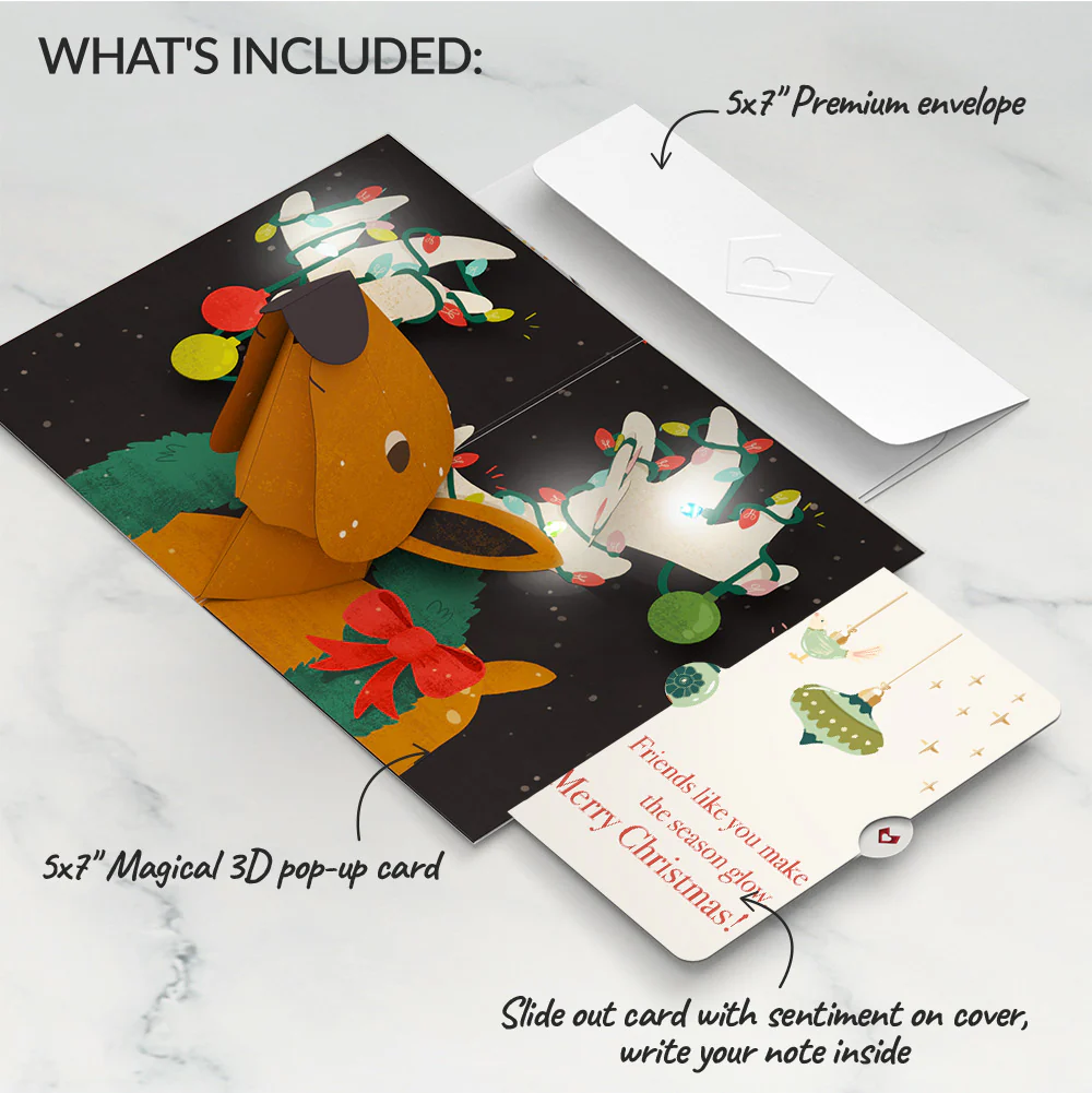 All Is Bright Holiday Reindeer Light-Up Pop-Up Card and Sentiment Set for Friend - Image 2