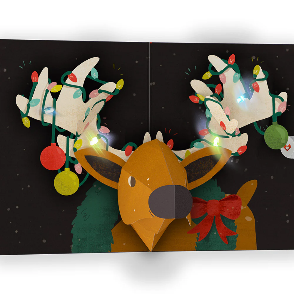 All Is Bright Holiday Reindeer Light-Up Pop-Up Card and Sentiment Set for Son - Image 3