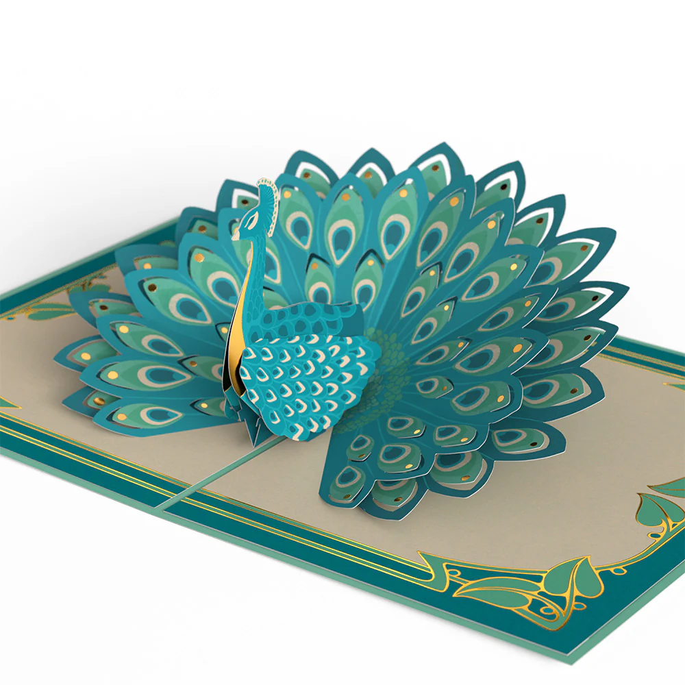 Art Deco Peacock Pop-Up Card - Image 2