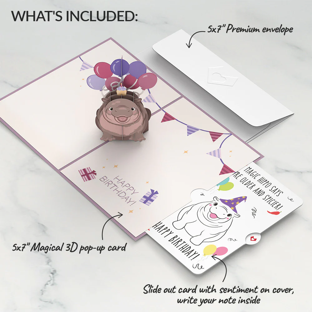Baby Pygmy Birthday with Magic Hippo Pop-Up Card and Sentiment Set - Image 2