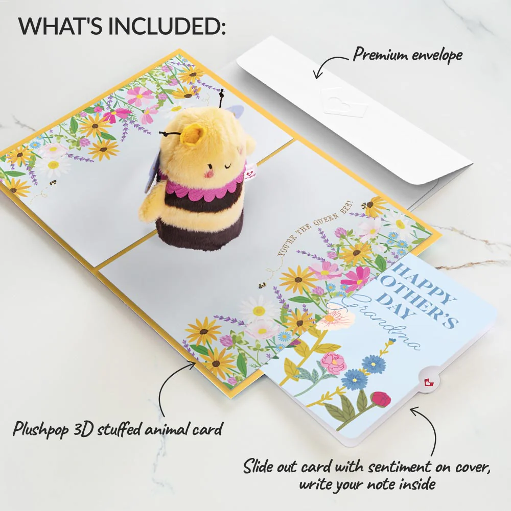 Bee-u-tiful Mom' Queen Bee Mother's Day Plushpop Card and Sentiment Set for Grandma - Image 2