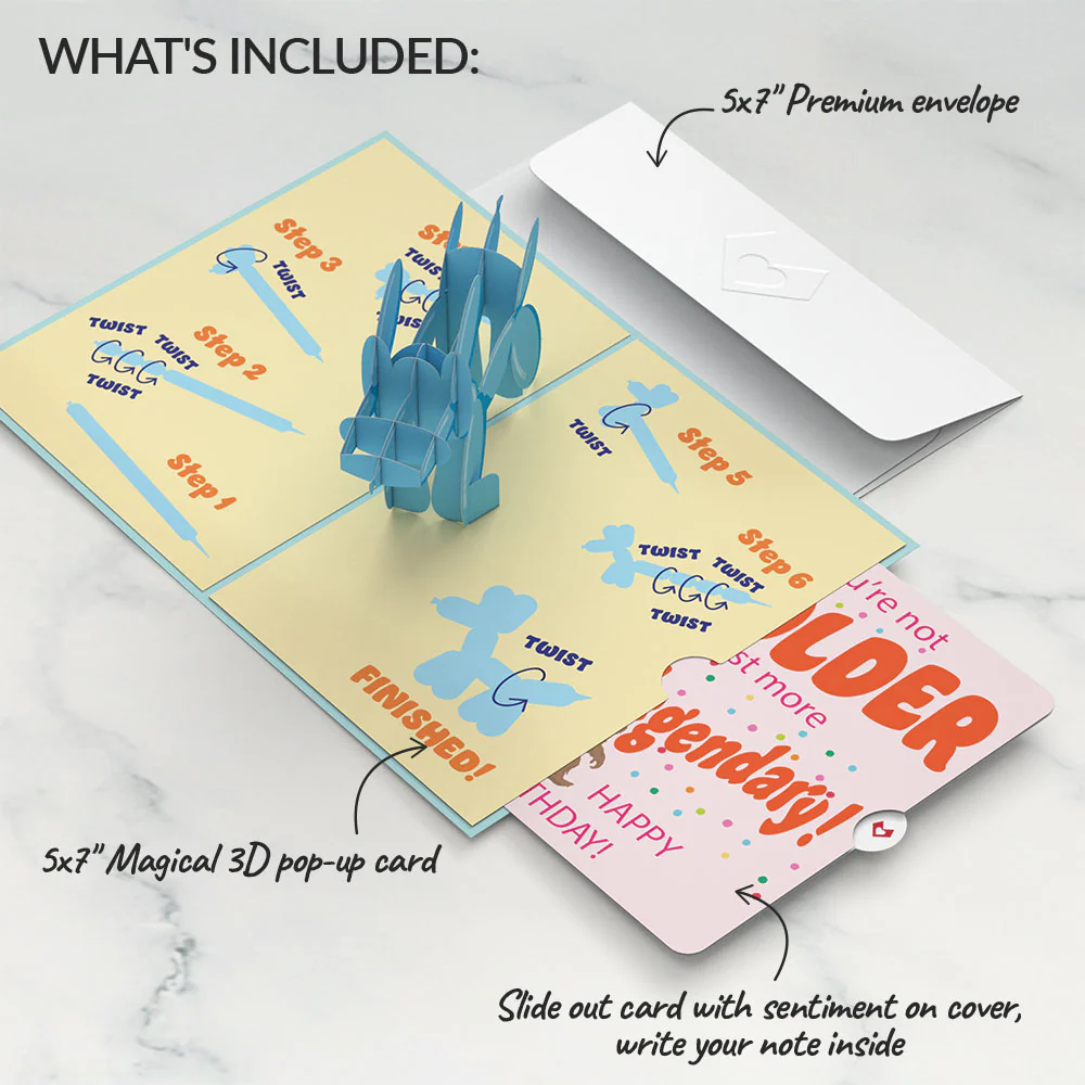 Birthday Balloon Animal Pop-Up Card and Not Older Just More Legendary Sentiment Set - Image 2