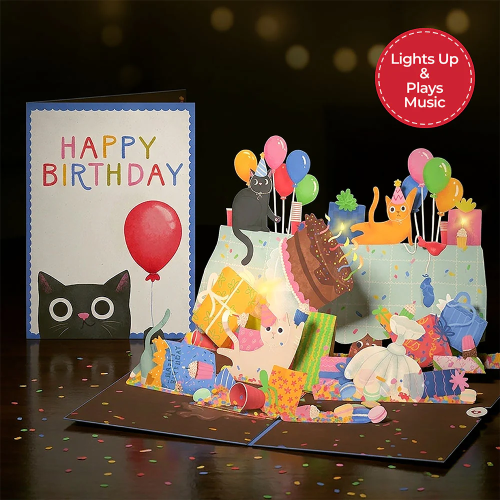 Birthday Cat-astrophe Music and Lights Pop-Up Card & Bouquet Bundle - Image 3