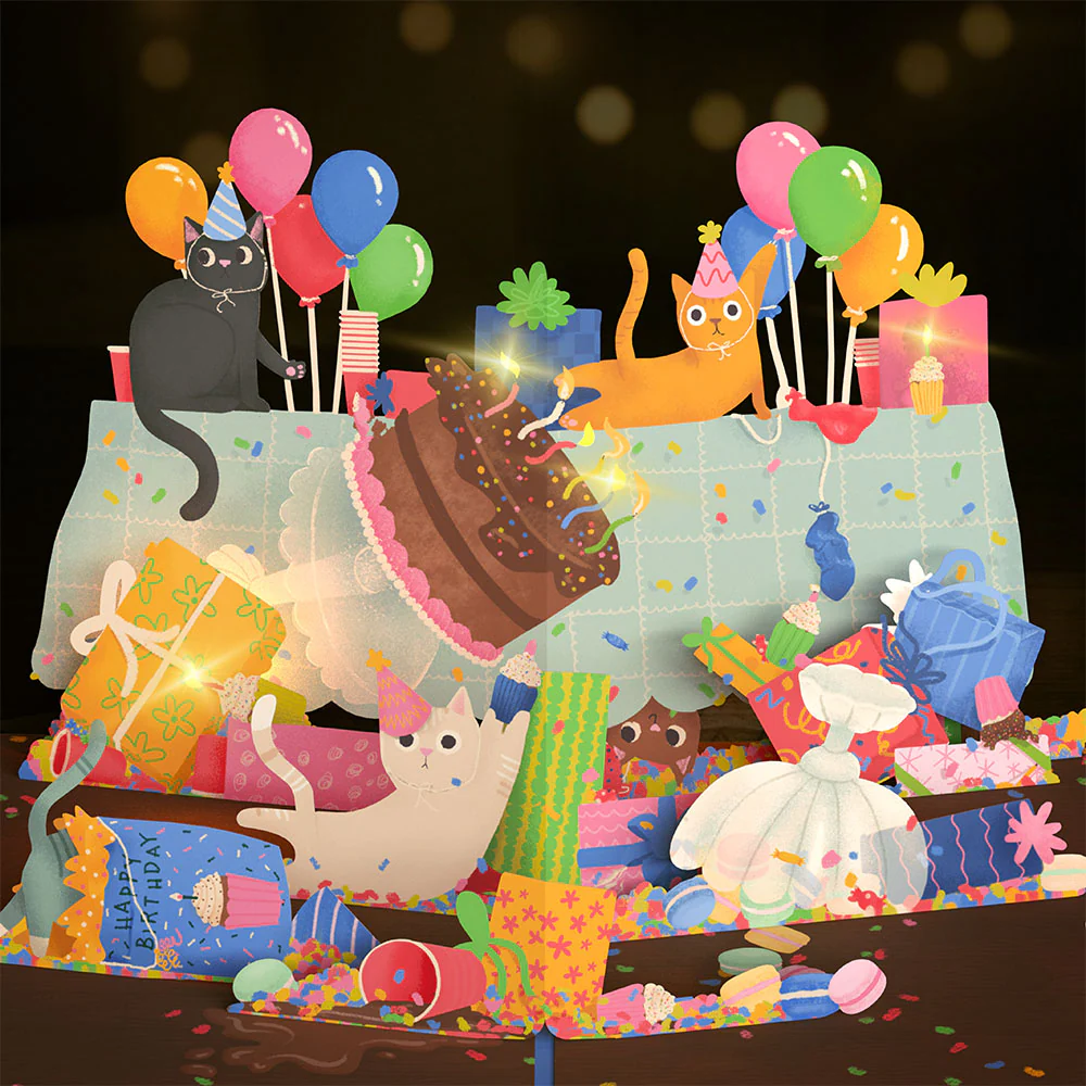 Birthday Cat-astrophe Music and Lights Pop-Up Card & Bouquet Bundle - Image 4