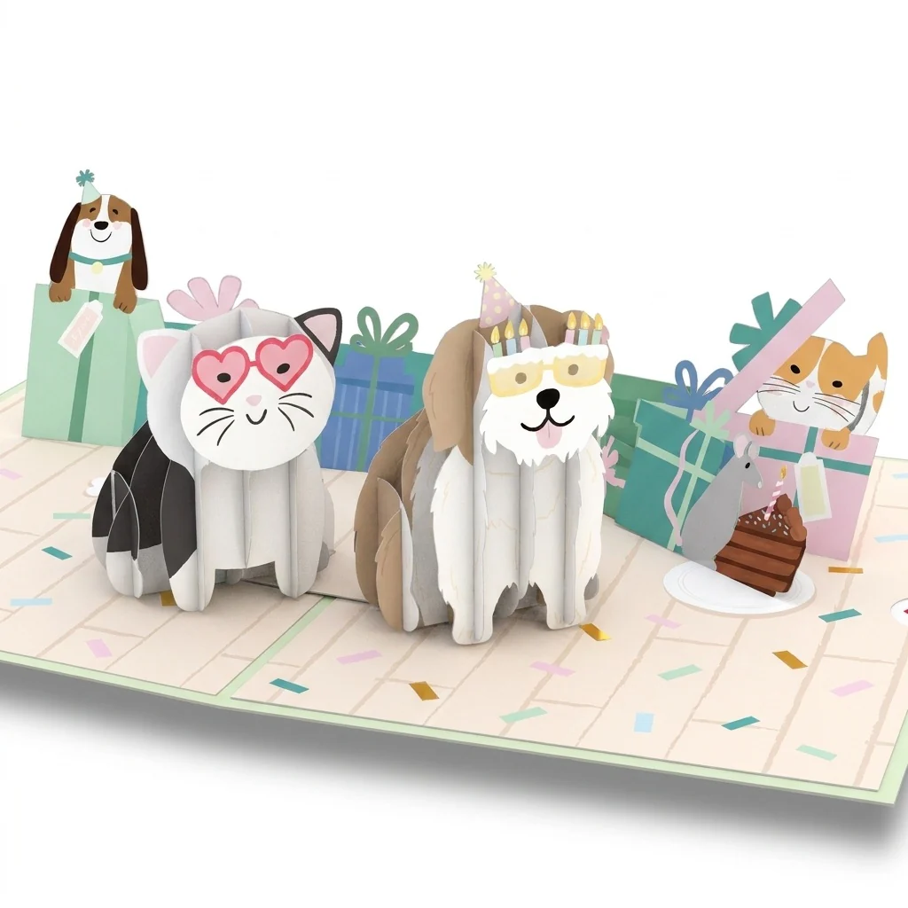 Birthday Cats and Dogs Pop-Up Card and Sentiment Set - Image 3