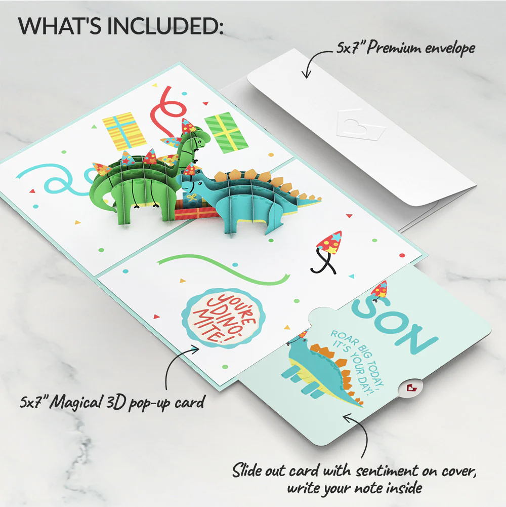 Birthday Dinosaurs Pop-Up Card and Sentiment Set for Son - Image 2