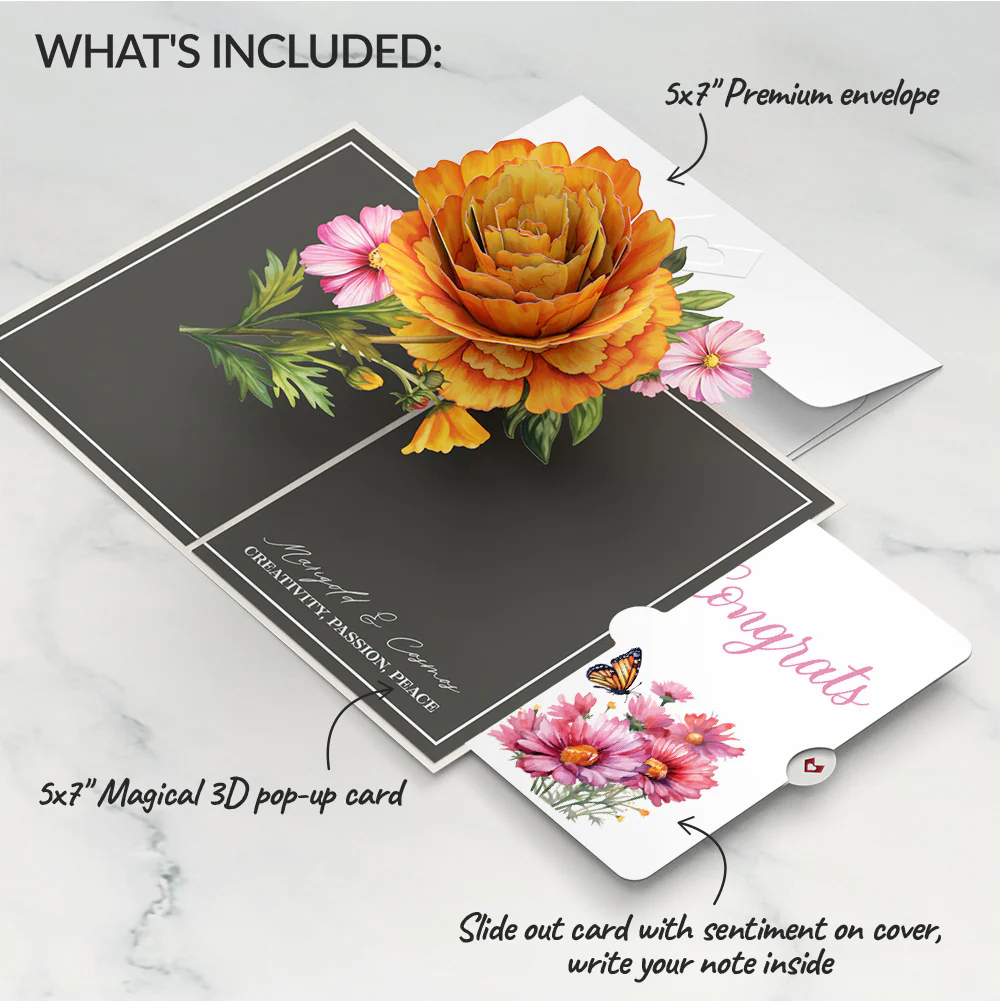 Born to Bloom: October Birth Month Flowers Congratulations Pop-Up Card and Sentiment Set - Image 2