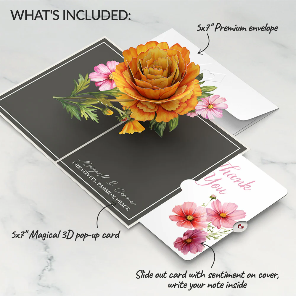 Born to Bloom: October Birth Month Flowers Thank You Pop-Up Card and Sentiment Set - Image 2
