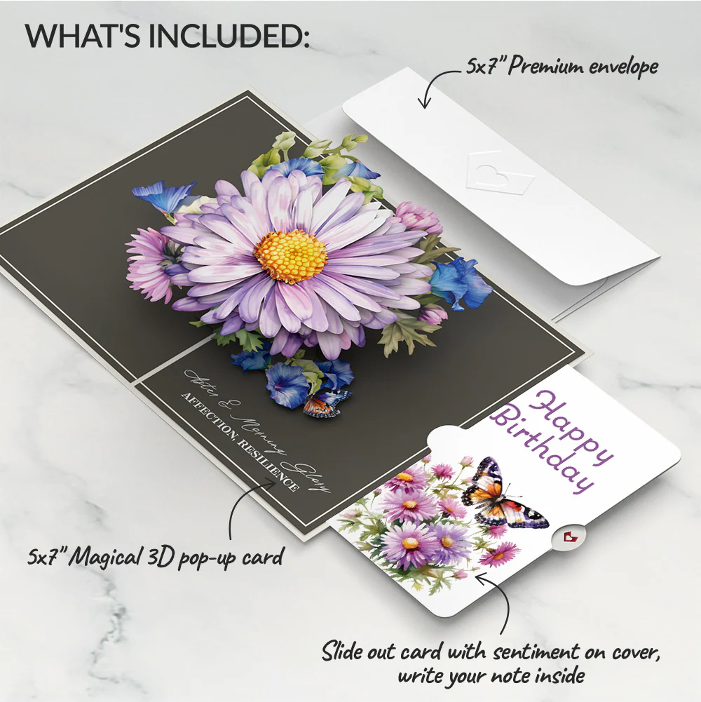 Born to Bloom: September Birth Month Flowers Pop-Up Card and Aster Sentiment Set - Image 2