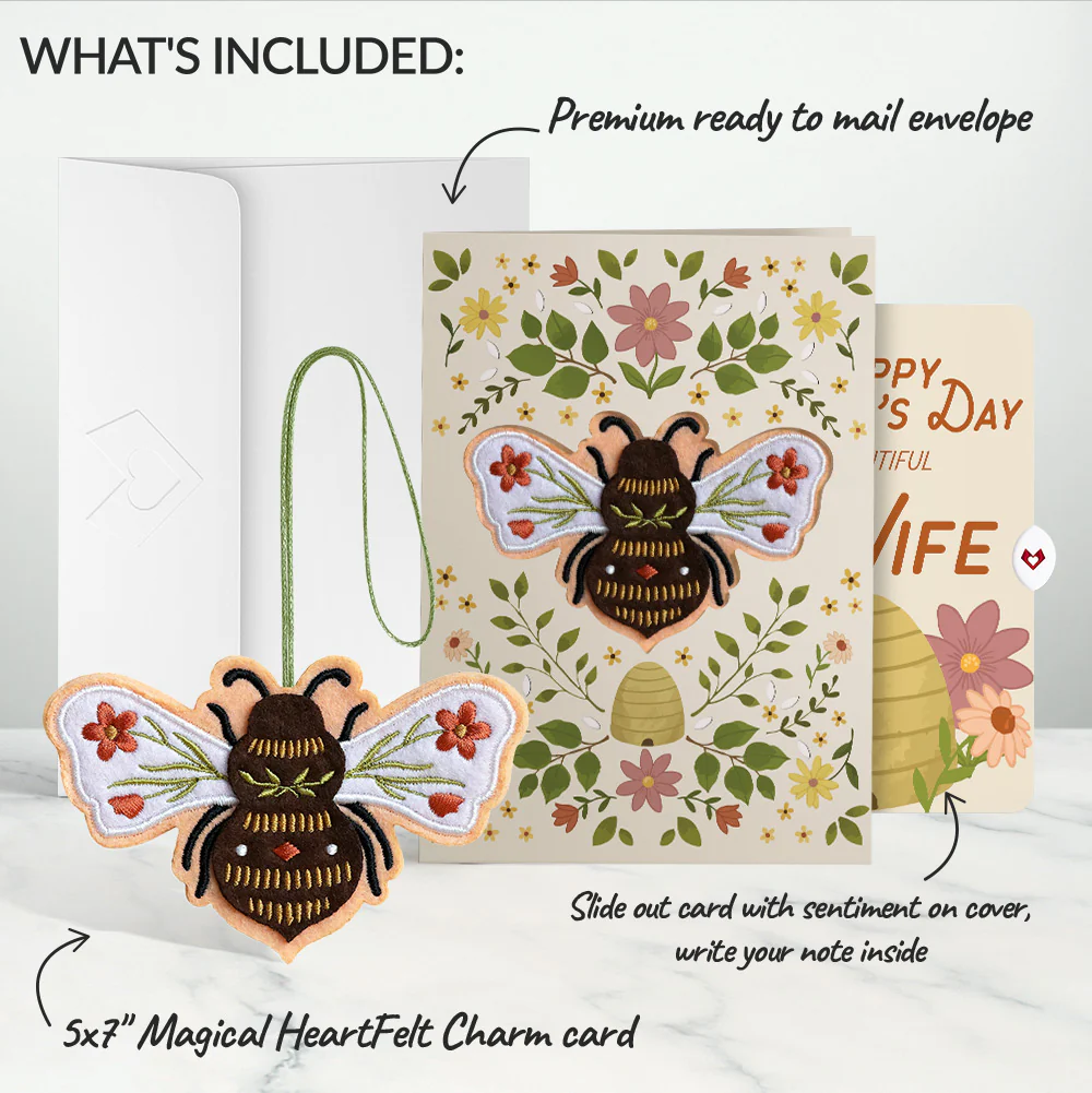 Botanical Bee Mother’s Day HeartFelt Charm Card™ and Sentiment Set for Wife - Image 2