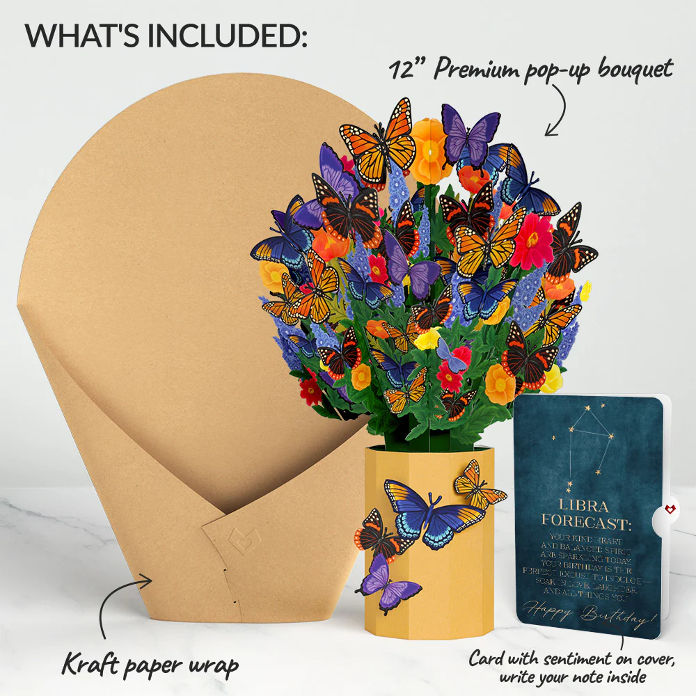 Brilliant Butterfly Birthday Bouquet and Libra Zodiac Sentiment Set - Image 2