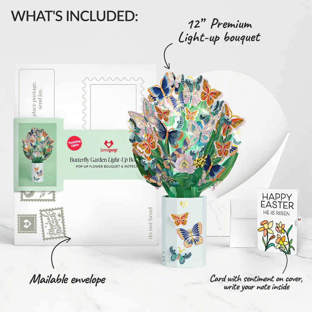 Butterfly Garden Easter Light-Up Bouquet and Garden Blooms He Is Risen Sentiment Set - Image 2