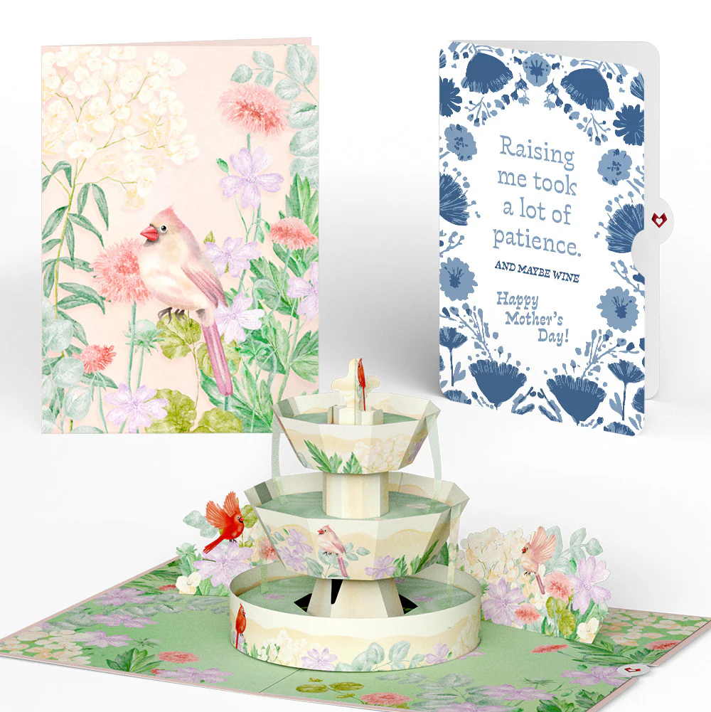 Cardinals in the Garden Mother’s Day Pop-Up Card and Vintage Blue Floral Sentiment Set for Mom