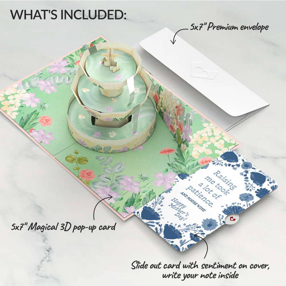 Cardinals in the Garden Mother’s Day Pop-Up Card and Vintage Blue Floral Sentiment Set for Mom - Image 2