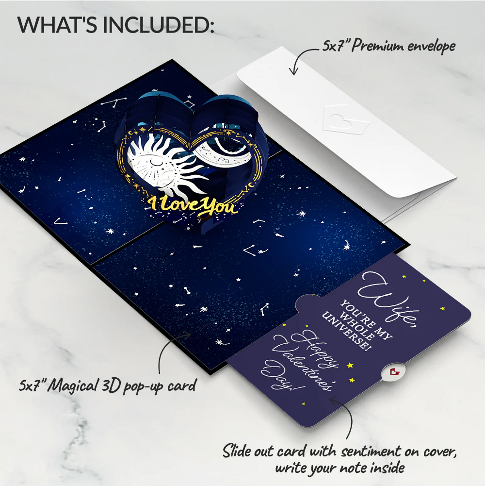 Celestial Love Pop-Up Card and Sentiment Set for Wife - Image 2
