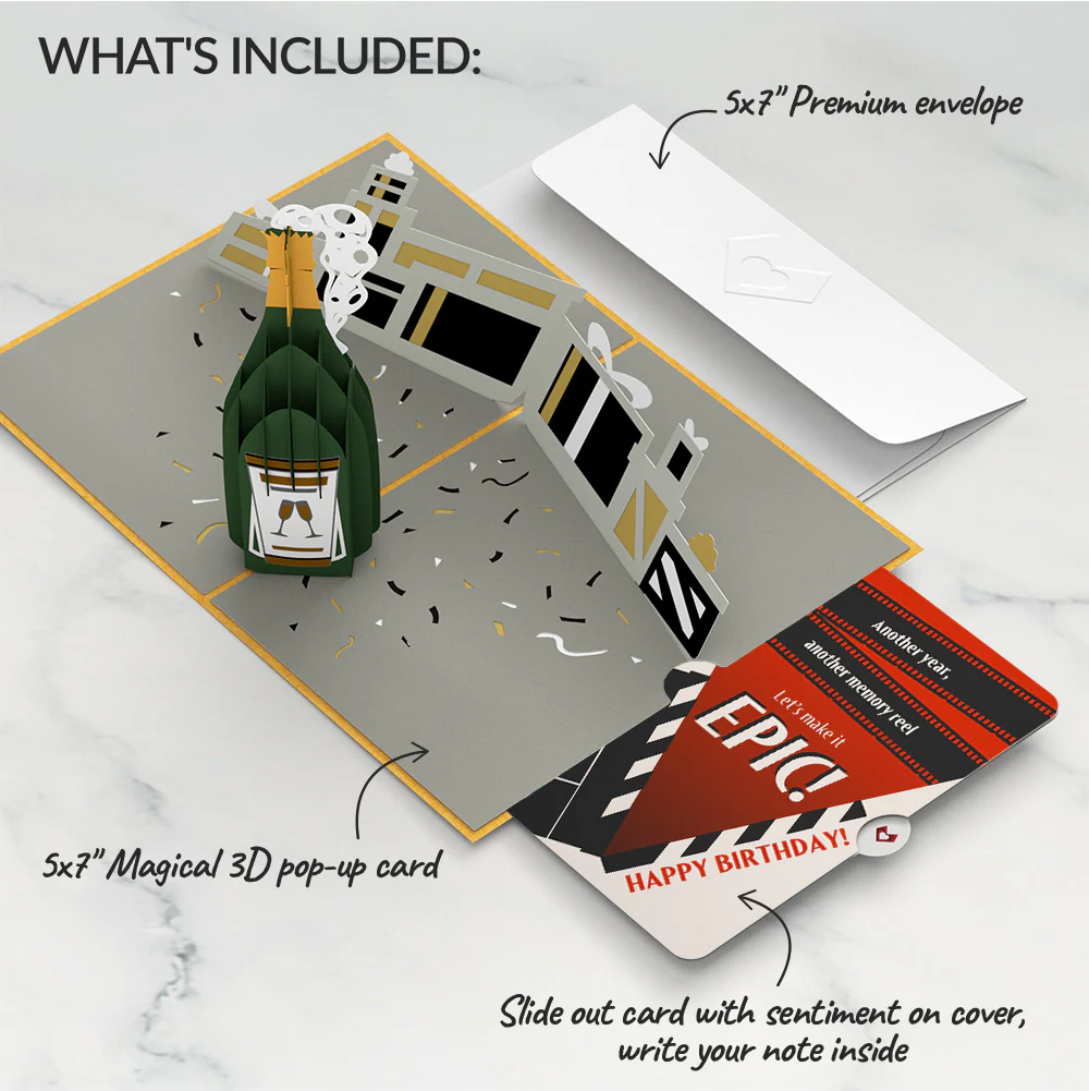 Champagne Celebration Birthday Pop-Up Card and Epic Reel Sentiment Set - Image 2