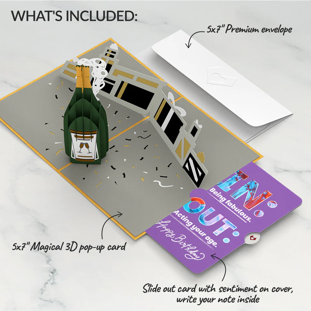 Champagne Celebration Birthday Pop-Up Card and IN & OUT Sentiment Set - Image 2