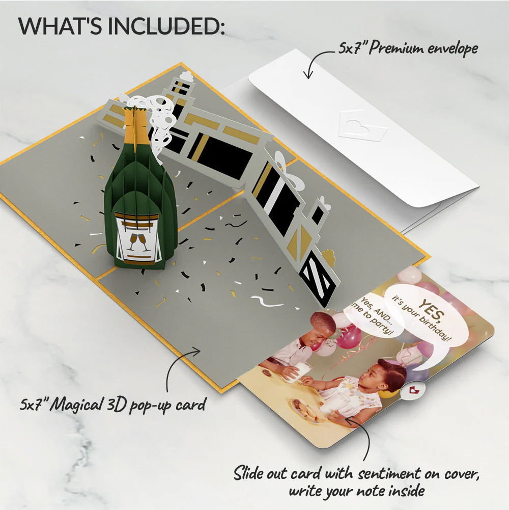 Champagne Celebration Birthday Pop-Up Card and Time to Party Sentiment Set - Image 2