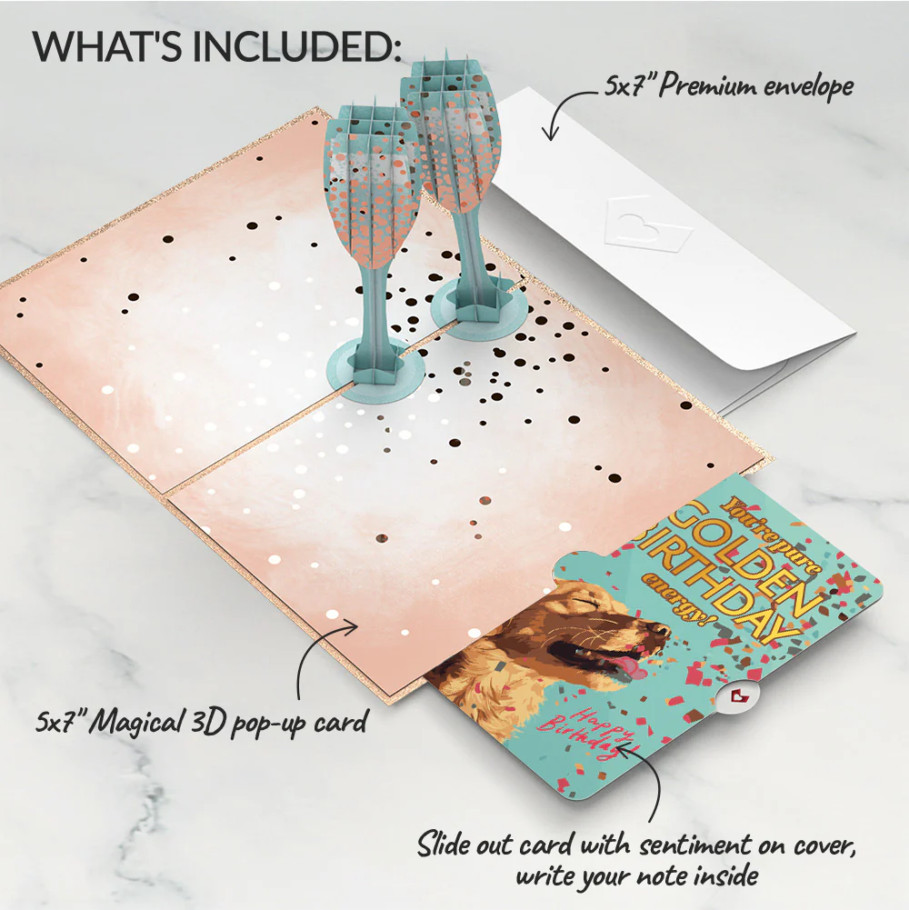 Champagne Toast Birthday Pop-Up Card and Golden Energy Sentiment Set - Image 2
