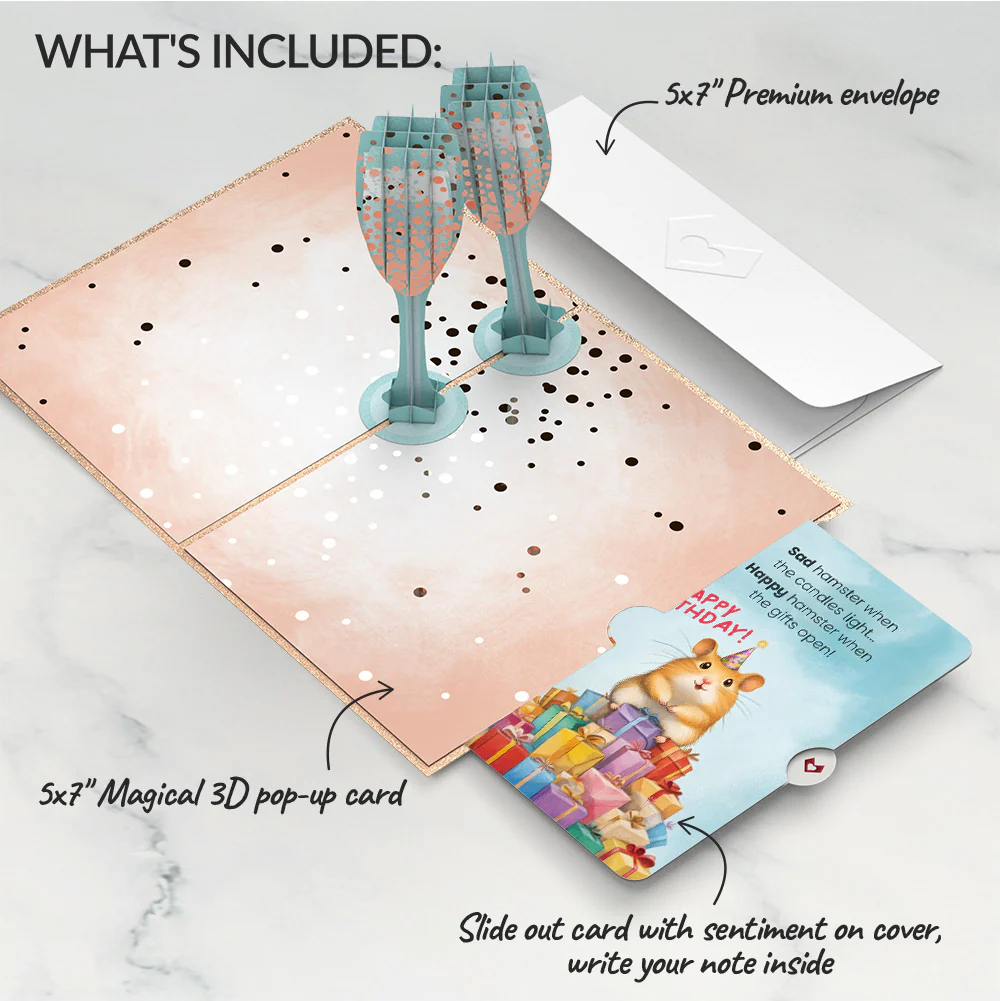 Champagne Toast Birthday Pop-Up Card and Happy Hamster Sentiment Set - Image 2