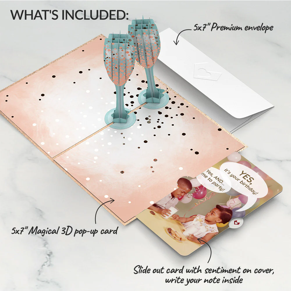 Champagne Toast Birthday Pop-Up Card and Time to Party Sentiment Set - Image 2