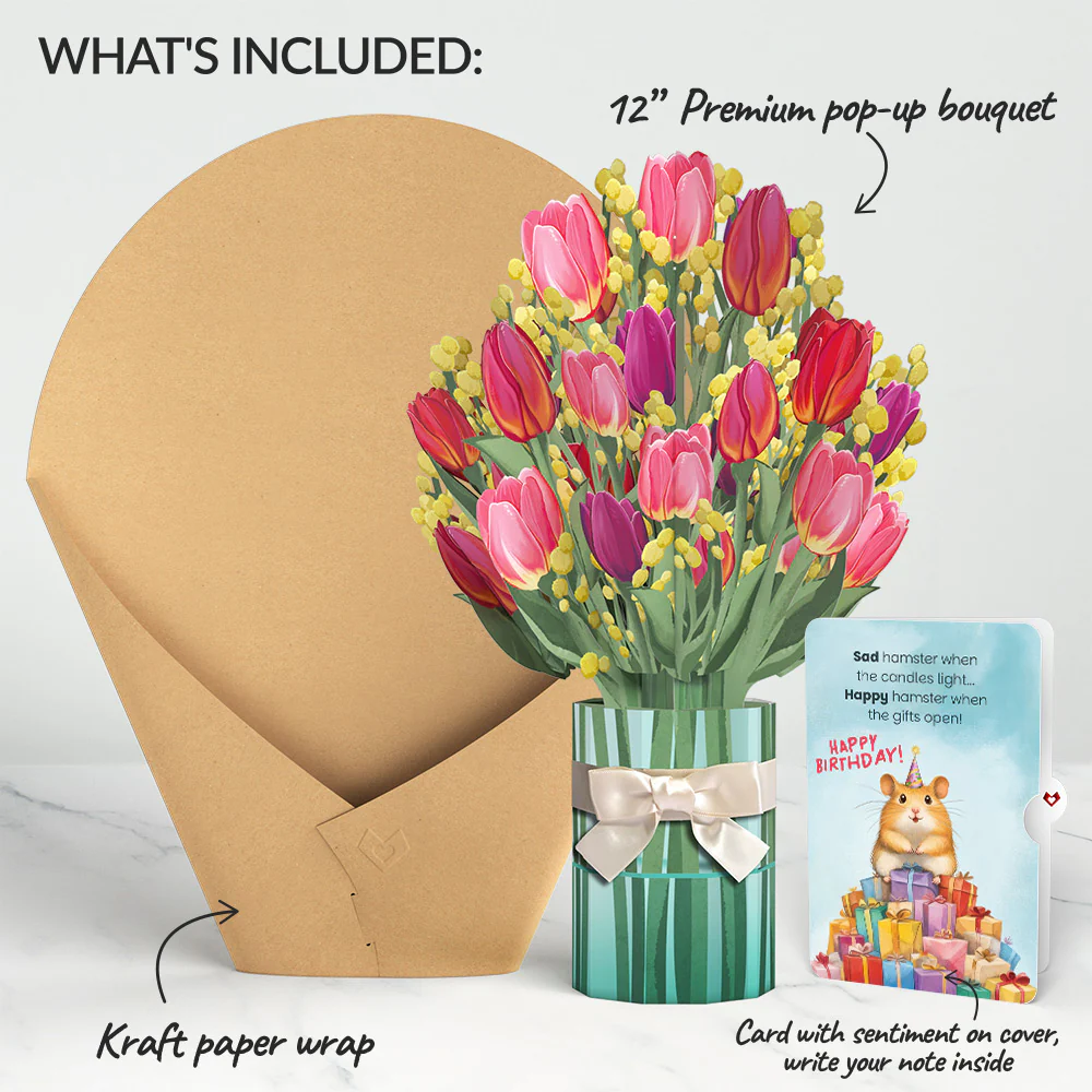 Cheerful Tulips Birthday Bouquet and Happy Hamster Sentiment Set - Image 2