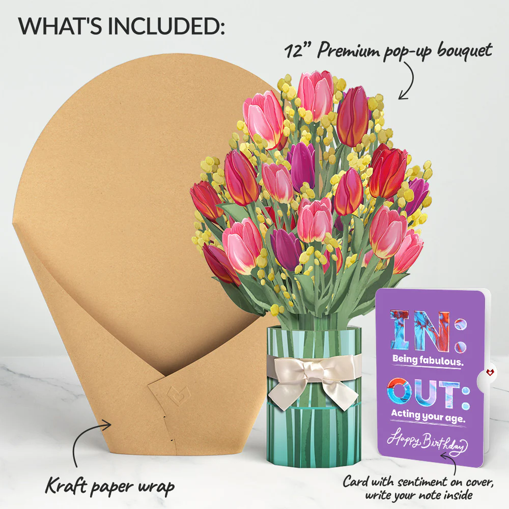 Cheerful Tulips Birthday Bouquet and IN & OUT Sentiment Set - Image 2