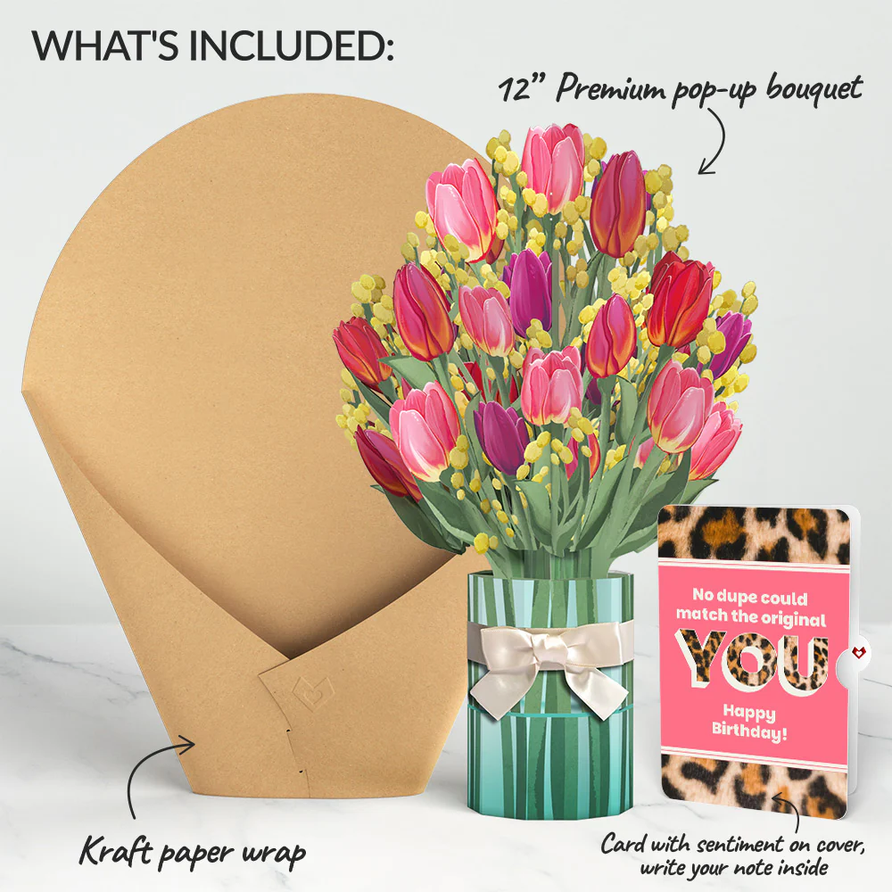 Cheerful Tulips Birthday Bouquet and The original YOU Sentiment Set - Image 2