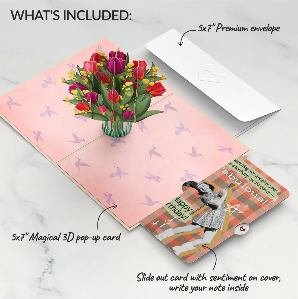 Cheerful Tulips Birthday Pop-Up Card and Cardio Queen Sentiment Set - Image 2