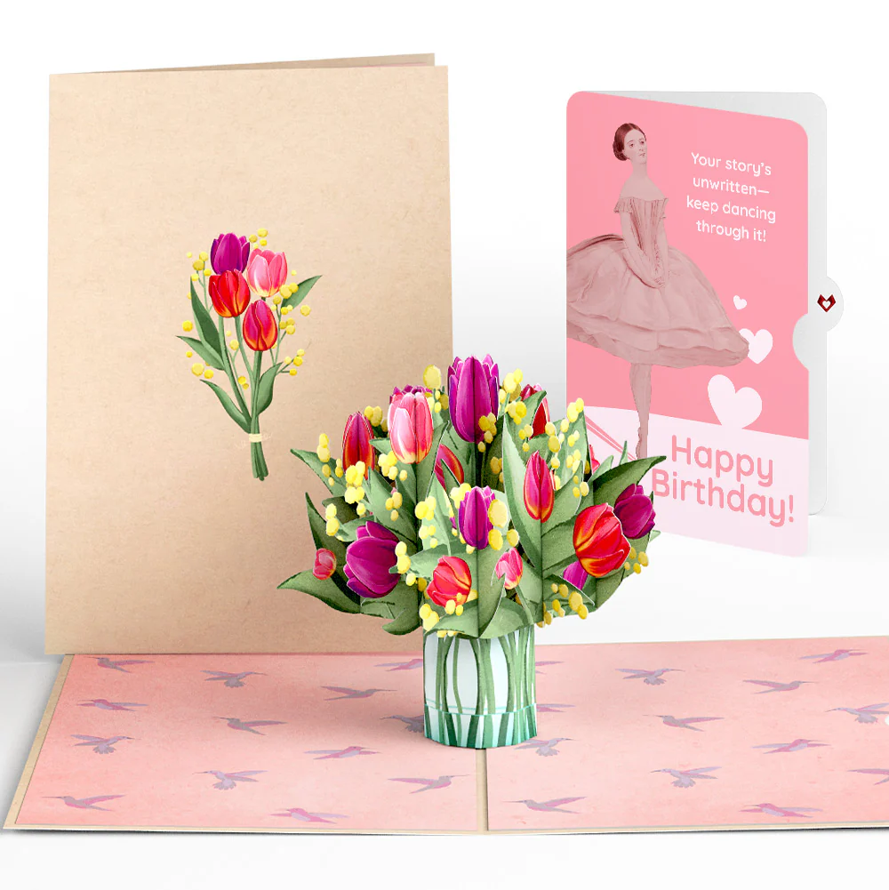 Cheerful Tulips Birthday Pop-Up Card and Dancing Through Life Sentiment Set