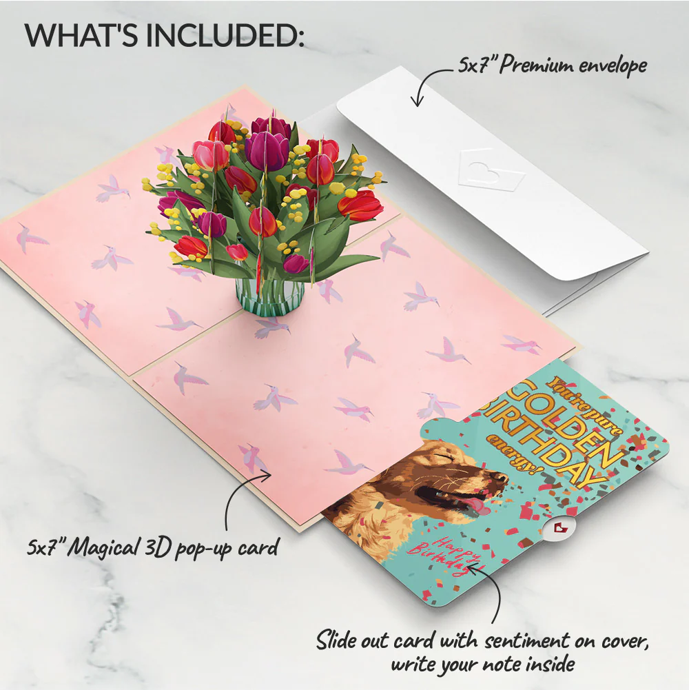 Cheerful Tulips Birthday Pop-Up Card and Golden Energy Sentiment Set - Image 2