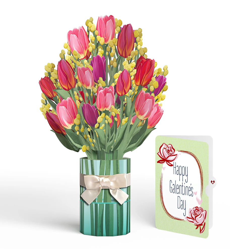 Cheerful Tulips Galentine's Day Bouquet and Sweet Rose Sentiment Set for Friend
