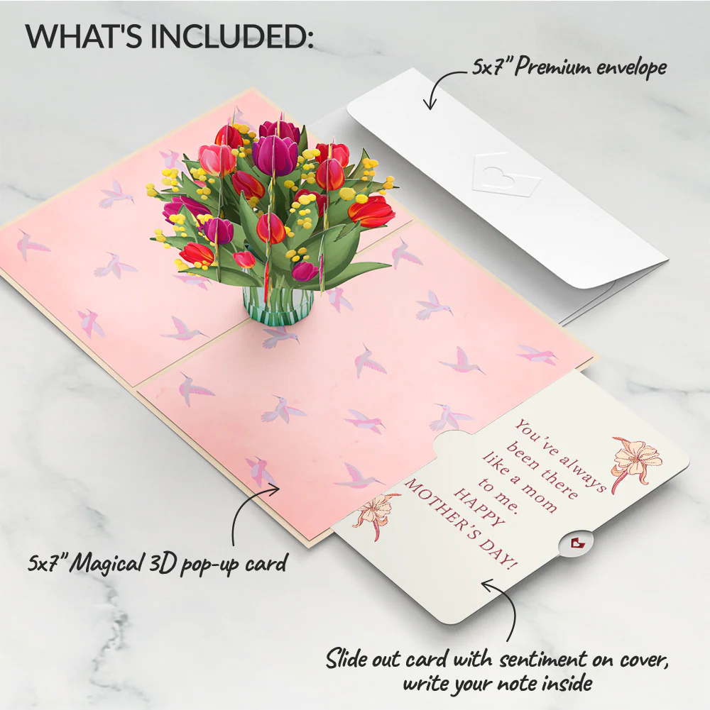 Cheerful Tulips Mother's Day Pop-Up Card and Like A Mom To Me Sentiment Set - Image 2