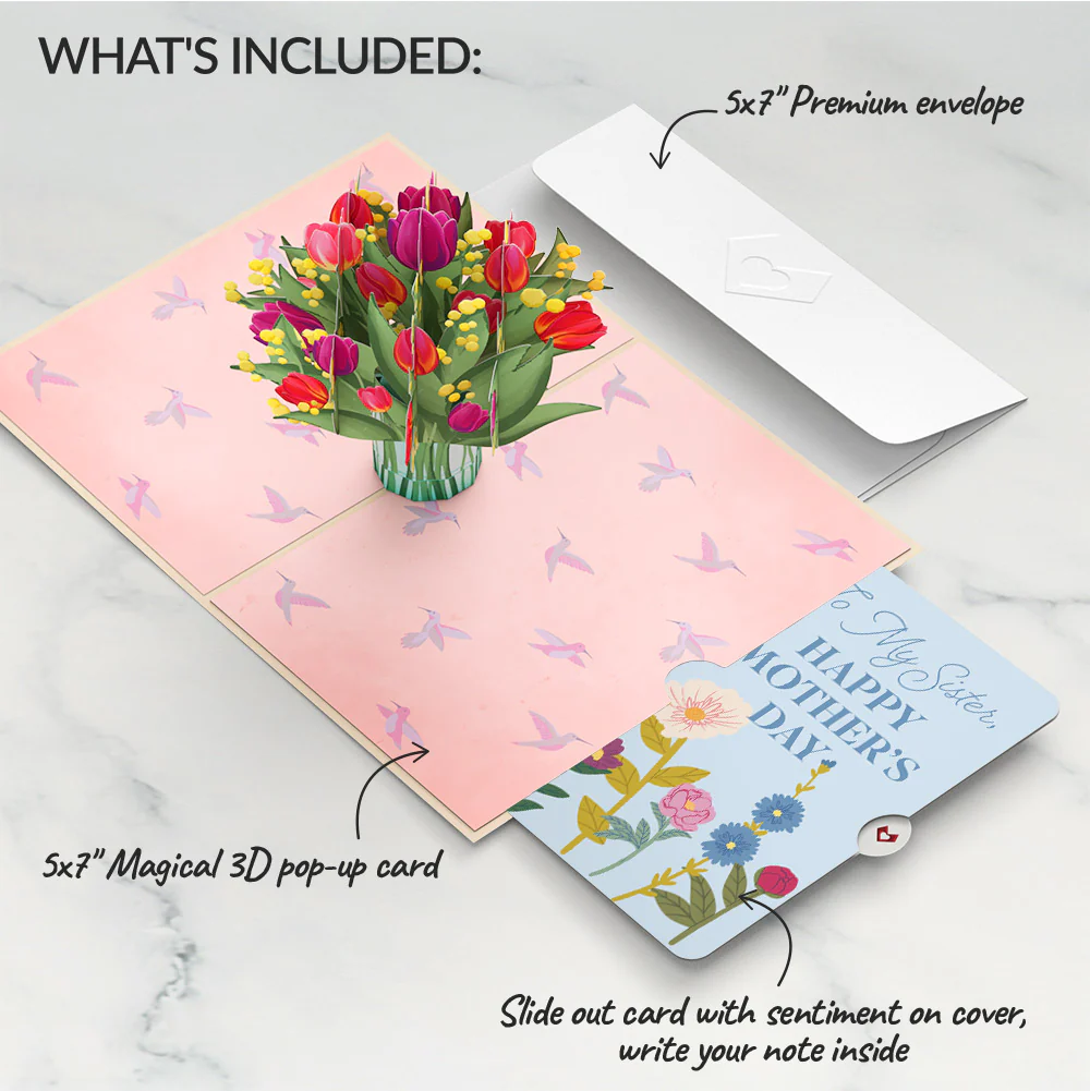 Cheerful Tulips Mother's Day Pop-Up Card and Sentiment Set for Sister - Image 2