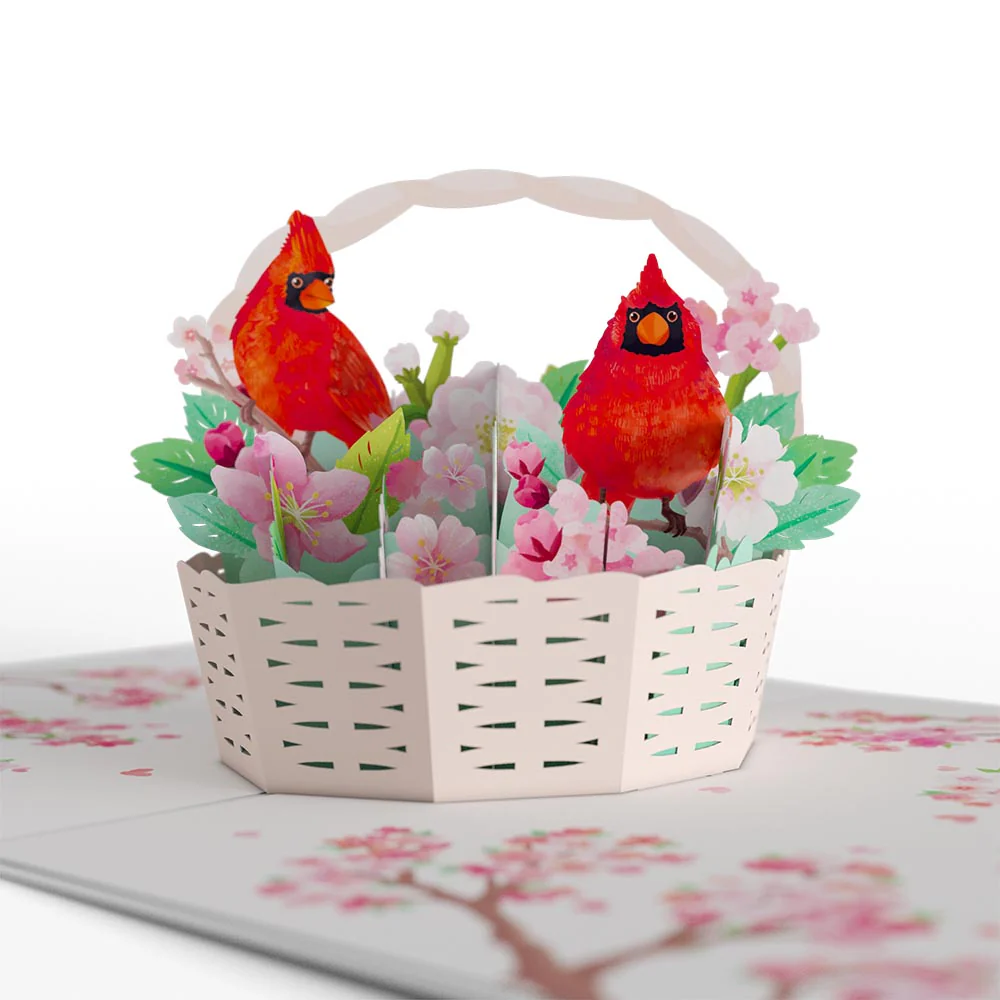 Cherry Blossom Basket with Cardinals Mother's Day Pop-Up Card and Sentiment Set - Image 3