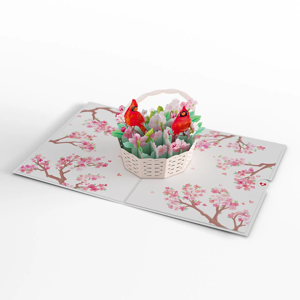 Cherry Blossom Basket with Cardinals Pop-Up Card - Image 3