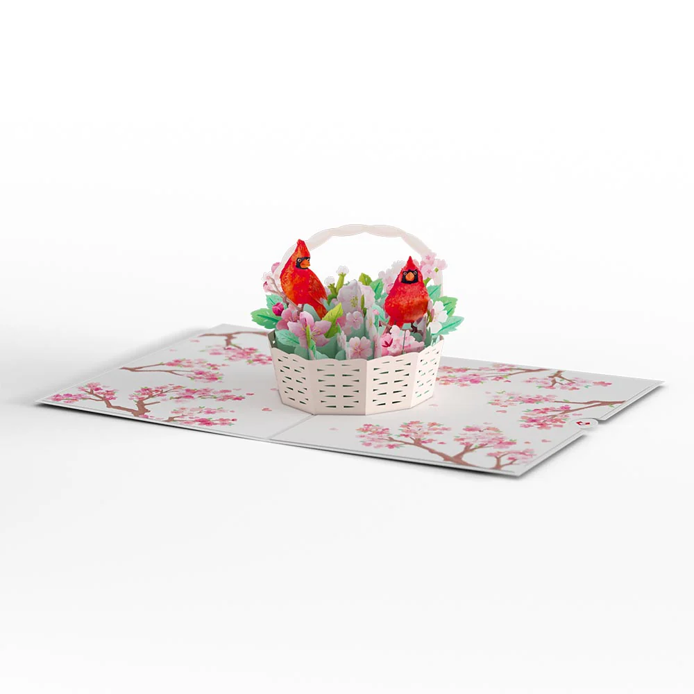 Cherry Blossom Basket with Cardinals Pop-Up Card - Image 6