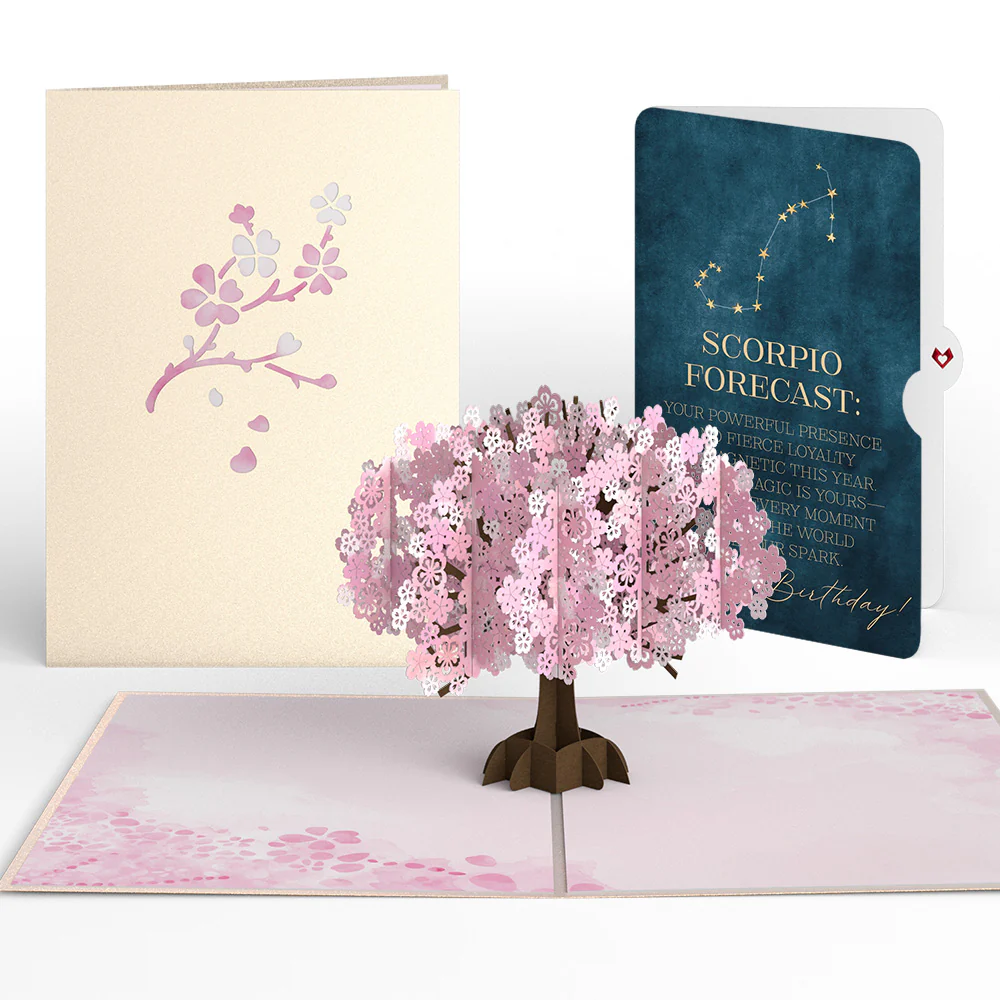 Cherry Blossom Birthday Pop-Up Card and Scorpio Zodiac Sentiment Set