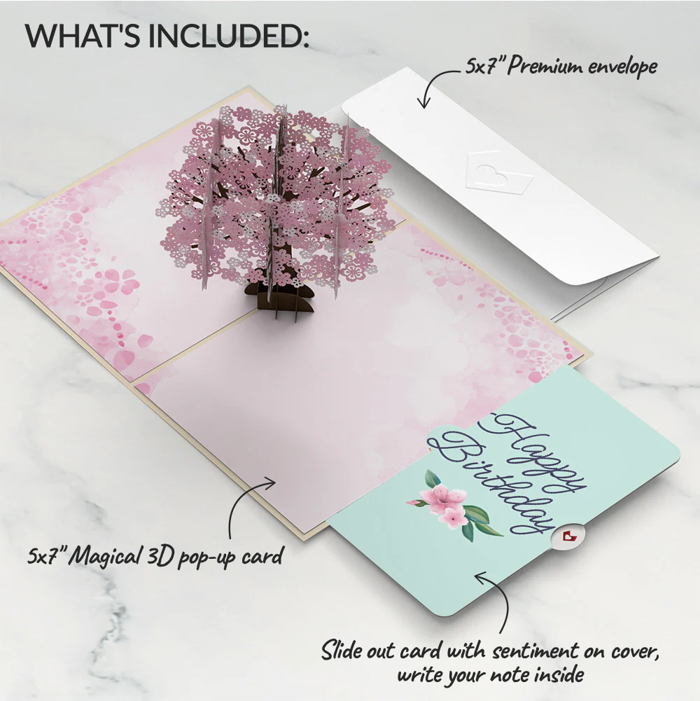 Cherry Blossom Birthday Pop-Up Card and Sentiment Set - Image 2