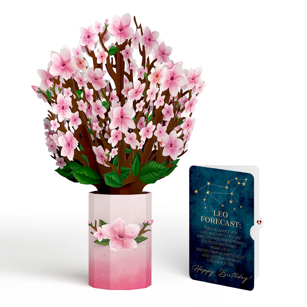 Cherry Blossom Birthday Bouquet and Leo Zodiac Sentiment Set