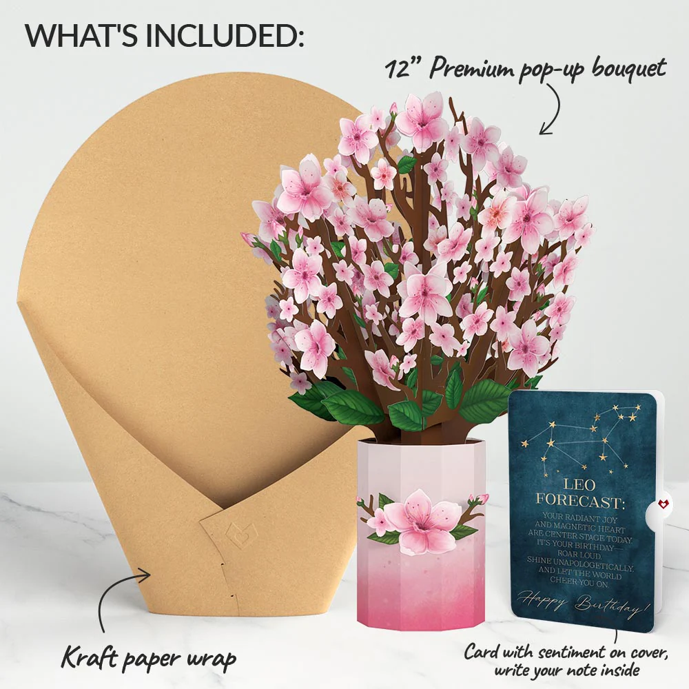 Cherry Blossom Birthday Bouquet and Leo Zodiac Sentiment Set - Image 2