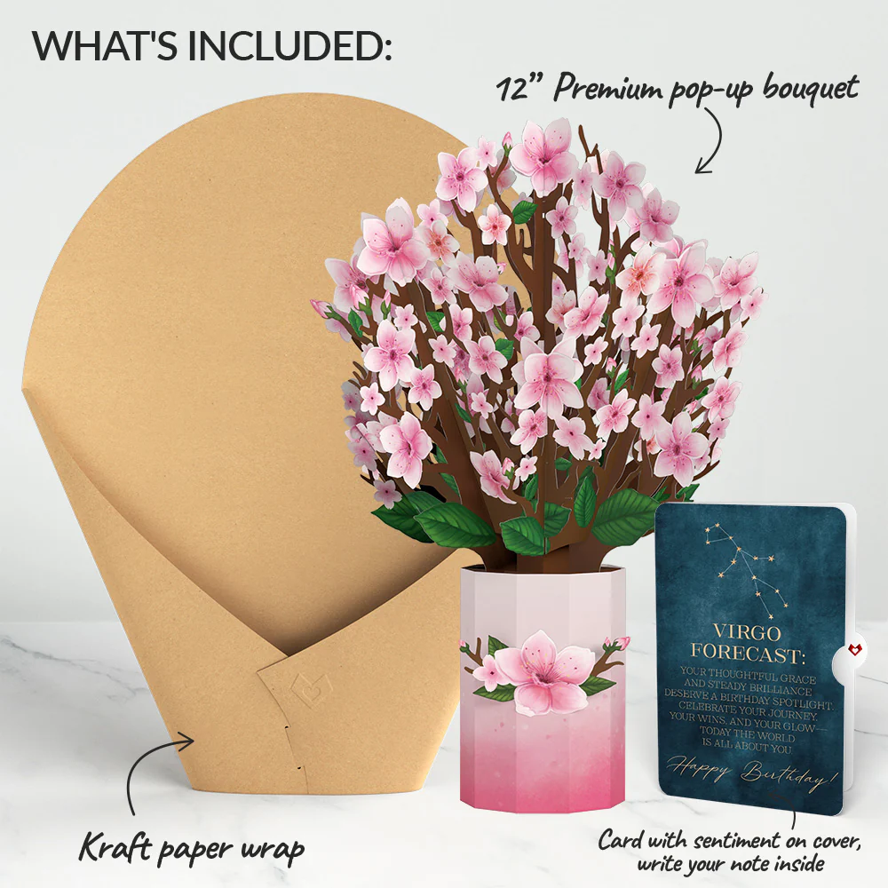 Cherry Blossom Birthday Bouquet and Virgo Zodiac Sentiment Set - Image 2