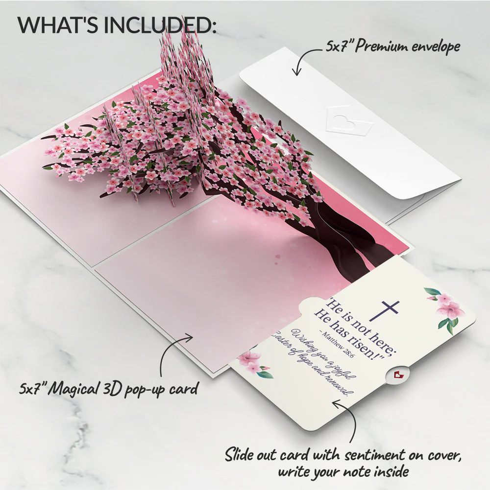 Cherry Blossom Branches in Bloom Easter Pop-Up Card and Sentiment Set - Image 2