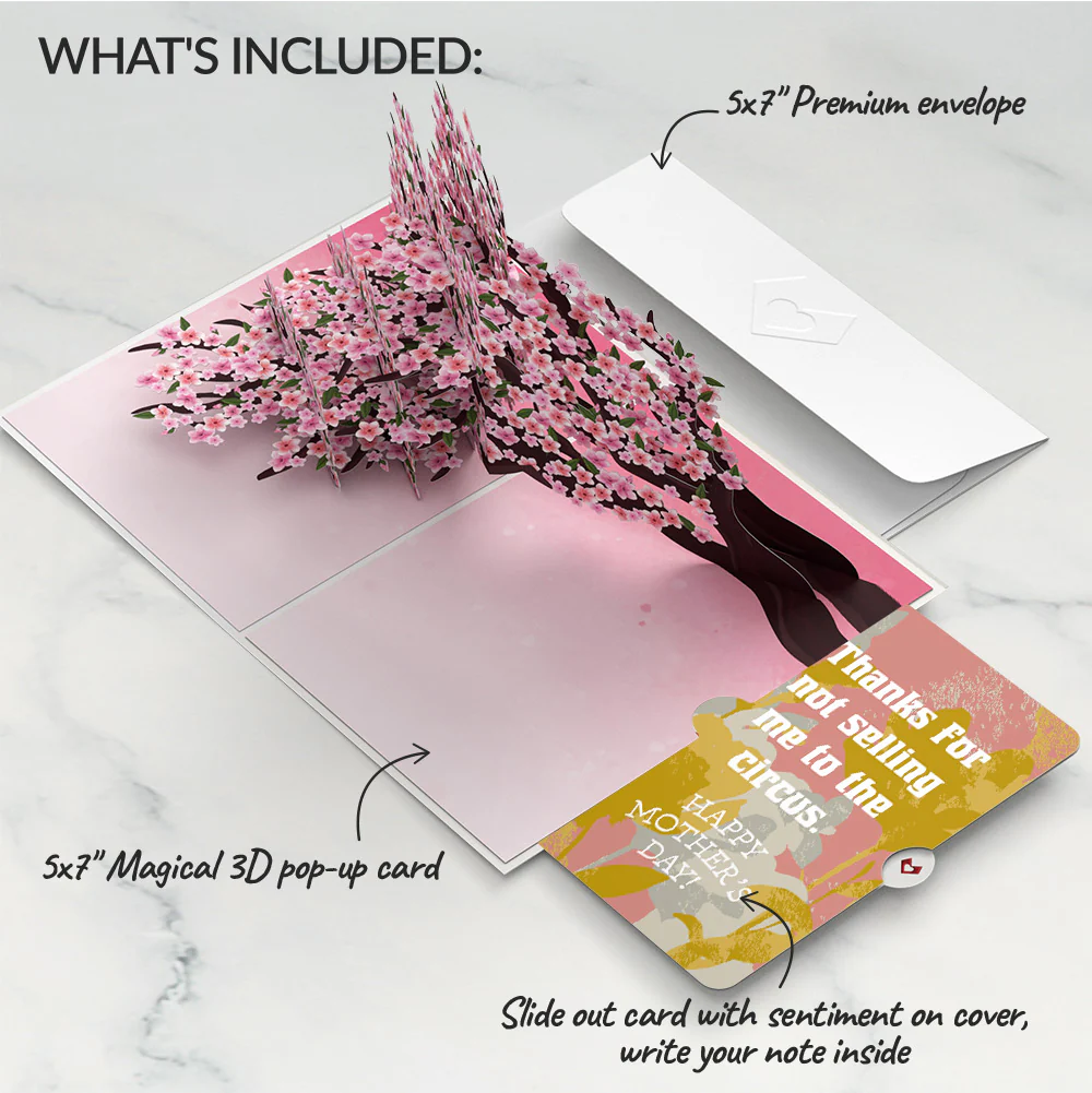 Cherry Blossom Branches in Bloom Mother’s Day Pop-Up Card and Playful Painted Bloom Sentiment Set for Mom - Image 2