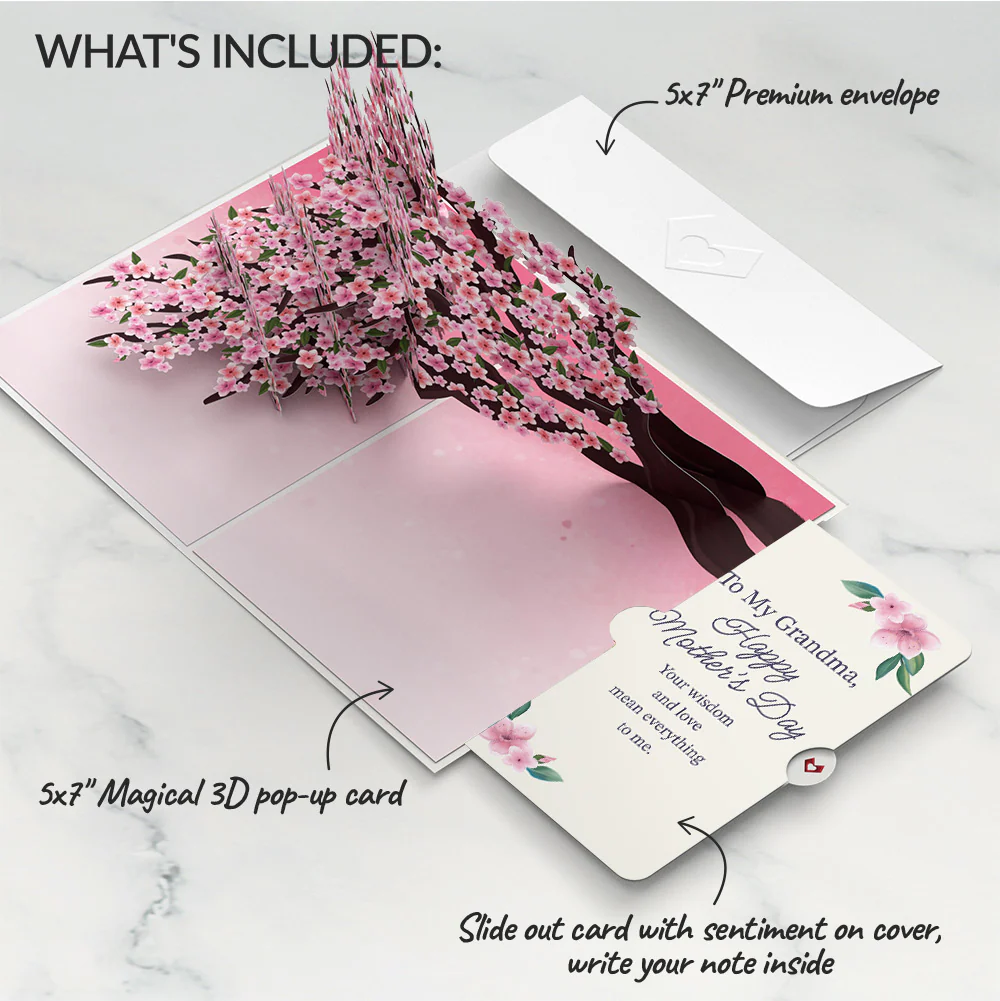 Cherry Blossom Branches in Bloom Mother's Day Pop-Up Card and Sentiment Set for Grandma - Image 2